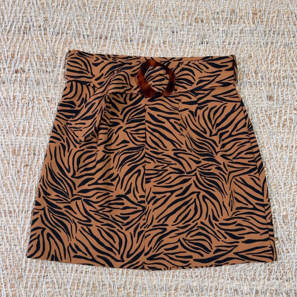 Zara Women's Brown/Black Zebra Print High-waisted Belted Mini Skirt Size XS - Picture 3 of 7